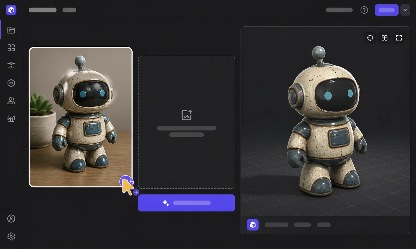 3D AI Studio内で実行中の画像から3D変換