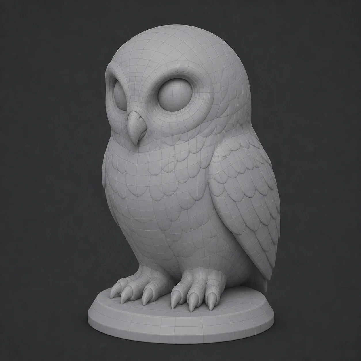 Maillage de hibou sans texture, sorti brut du générateur avant export